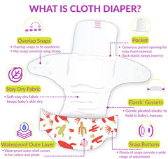 Reusable Baby Cloth Diaper with Adjustable Snap Buttons and Insert (1 Diaper & 2 Pcs Insert)