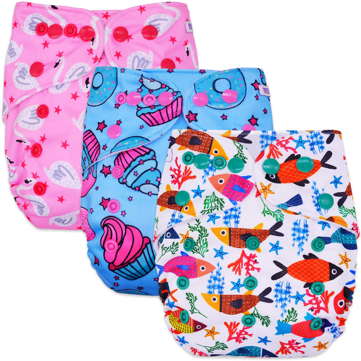 Washable & Reusable Baby Cloth Diaper With Adjustable Size Button (Set of 3)