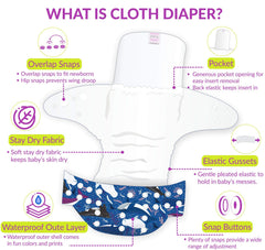 Reusable Baby Cloth Diaper with Adjustable Snap Buttons and Insert (Set of 1)