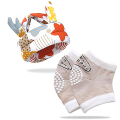 Baby Head Protector helmet and Baby Knee Pads for Crawling (Beige)