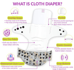Reusable Baby Cloth Diaper with Adjustable Snap Buttons and Insert (Set of 1)