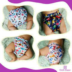 Washable & Reusable Baby Cloth Diaper With Adjustable Size Button (Set of 4)