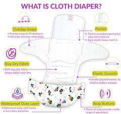 Reusable Baby Cloth Diaper with Adjustable Snap Buttons and Insert (Set of 1)