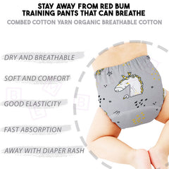 Waterproof Breathable Cotton Potty Training Pants for Babies (Grey Unicorn)