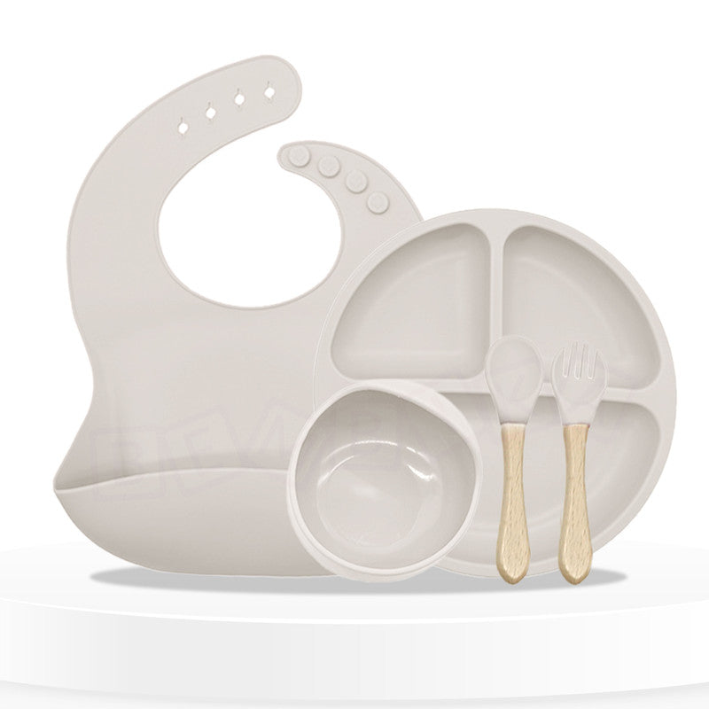 Baby Feeding Essential Baby Dinner Set Infant Training Eating Utensils-off White