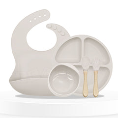 Baby Feeding Essential Baby Dinner Set Infant Training Eating Utensils-off White