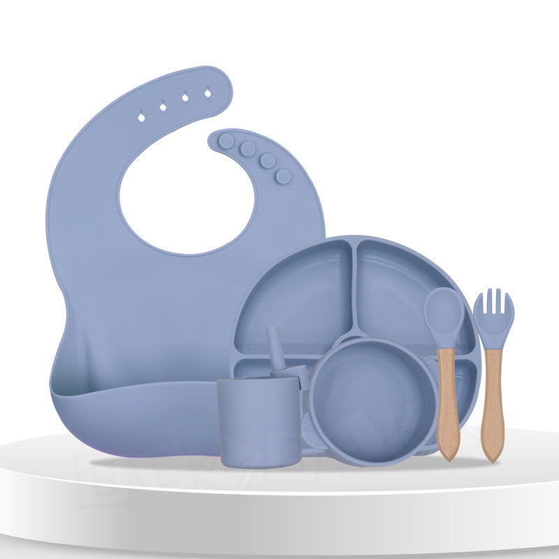 Baby Feeding Essential Baby Dinner Set Infant Training Eating Utensils-Sky Blue