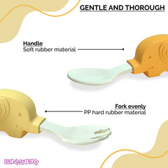 Baby Spoon and fork Set for Baby Feeding (Yellow)