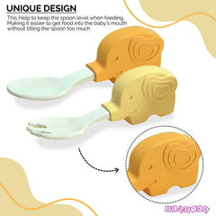 Baby Spoon and fork Set for Baby Feeding (Yellow)