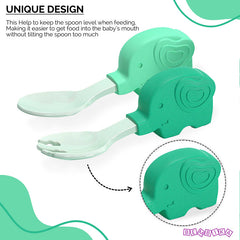 Baby Spoon and fork Set for Baby Feeding (Green)