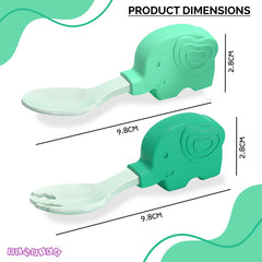Baby Spoon and fork Set for Baby Feeding (Green)