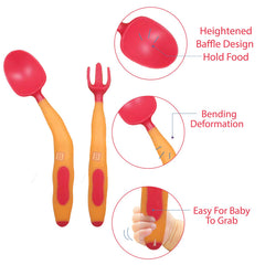 Baby Spoon and fork Set for Baby Feeding (Orange)