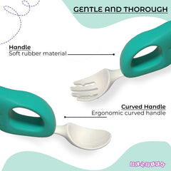 Baby Spoon and fork Set for Baby Feeding (Green)