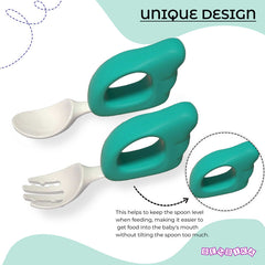 Baby Spoon and fork Set for Baby Feeding (Green)