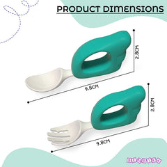 Baby Spoon and fork Set for Baby Feeding (Green)
