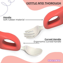 Baby Spoon and fork Set for Baby Feeding (Red)