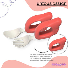 Baby Spoon and fork Set for Baby Feeding (Red)