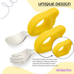 Baby Spoon and fork Set for Baby Feeding (Yellow)