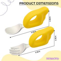 Baby Spoon and fork Set for Baby Feeding (Yellow)