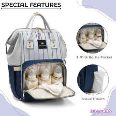 Easy to Carry Diaper Bag for Mother (Vertical Lining Blue)