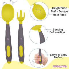 Baby Spoon and fork Set for Baby Feeding (Yellow Grey)