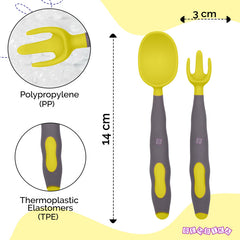 Baby Spoon and fork Set for Baby Feeding (Yellow Grey)