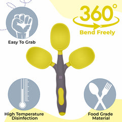 Baby Spoon and fork Set for Baby Feeding (Yellow Grey)