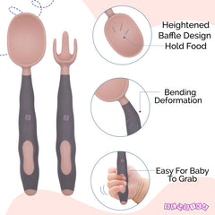 Baby Spoon and fork Set for Baby Feeding (Pink Grey)