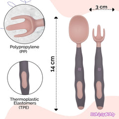Baby Spoon and fork Set for Baby Feeding (Pink Grey)