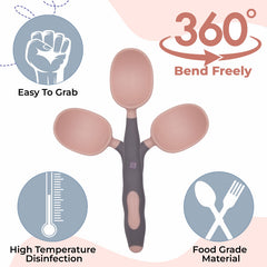Baby Spoon and fork Set for Baby Feeding (Pink Grey)
