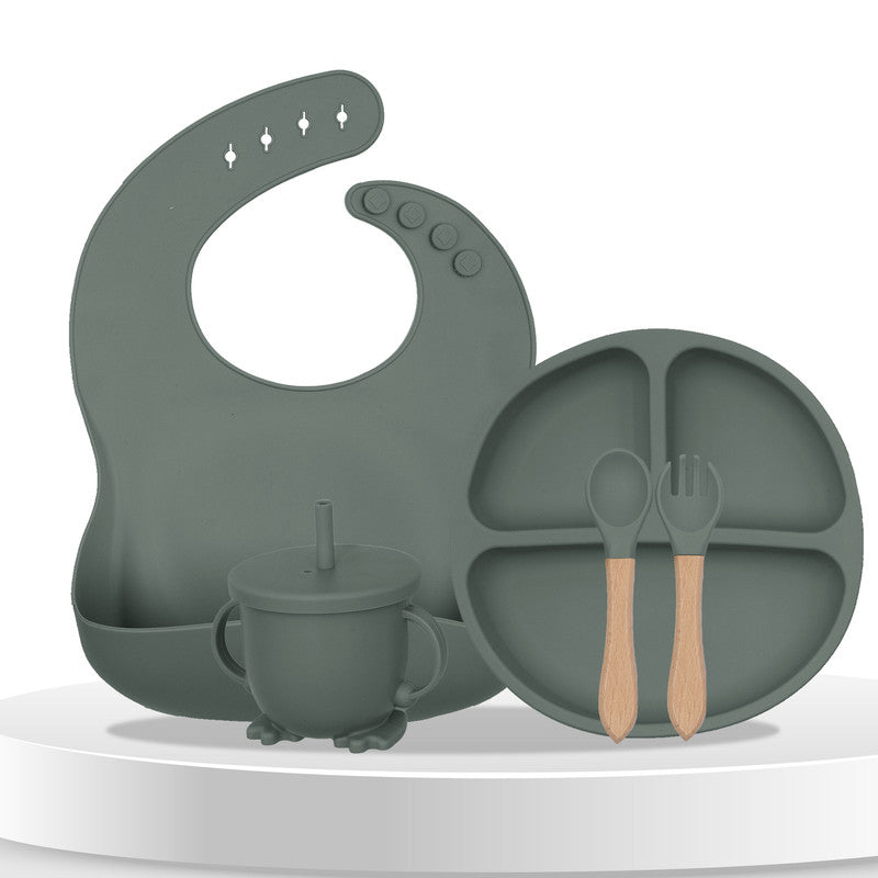 Baby Feeding Essential Baby Dinner Set Infant Training Eating Utensils-Dull Green