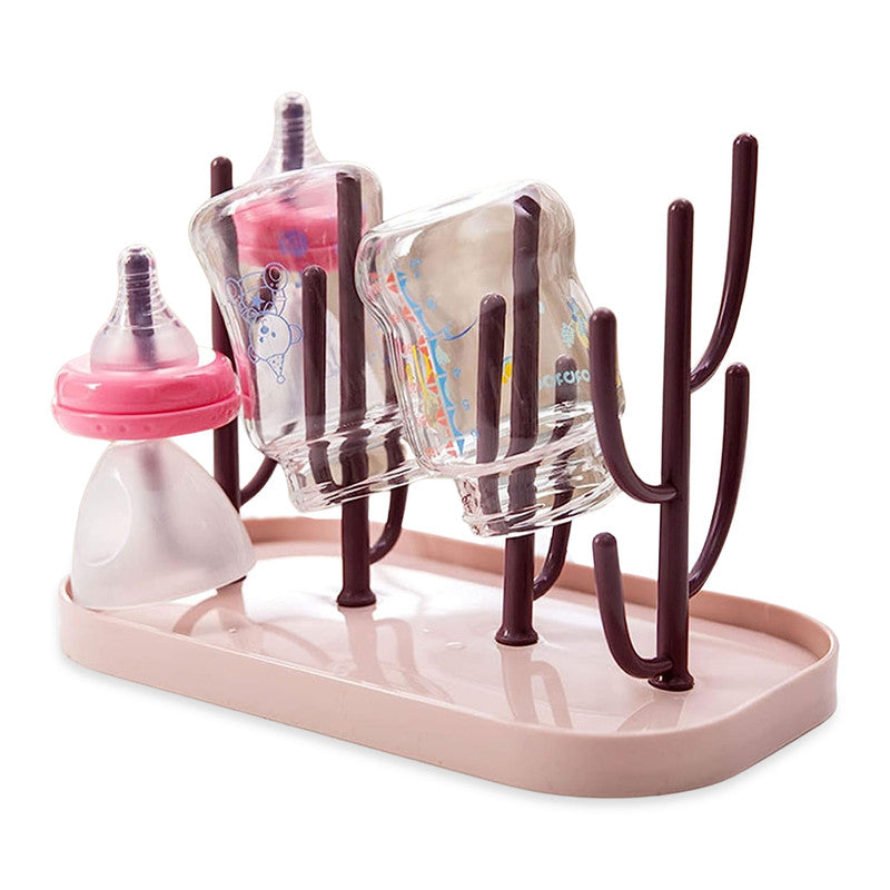 Baby Bottle Drying Rack Storage for Baby Feeding Essential (Pink Brown)