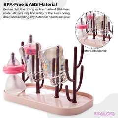 Baby Bottle Drying Rack Storage for Baby Feeding Essential (Pink Brown)