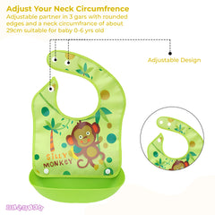 Washable and Lightweight Baby Feeding Bib (Monkey Green)
