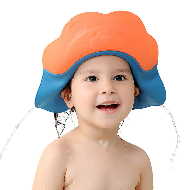 Soft Bathing Baby Shower Cap for Eye Protection and Hair Wash (Orange Blue)