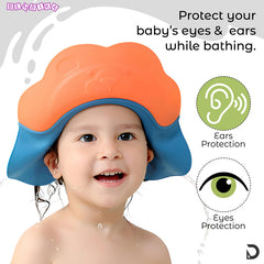 Soft Bathing Baby Shower Cap for Eye Protection and Hair Wash (Orange Blue)