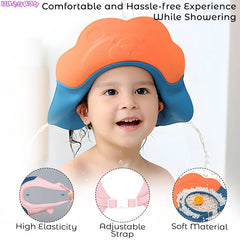 Soft Bathing Baby Shower Cap for Eye Protection and Hair Wash (Orange Blue)