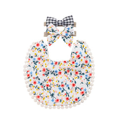 Washable and Lightweight Baby Feeding Bib and Bow (Blue)