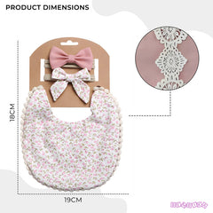 Washable and Lightweight Baby Feeding Bib and Bow (Pink)