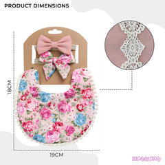Washable and Lightweight Baby Feeding Bib and Bow (Rose Pink)