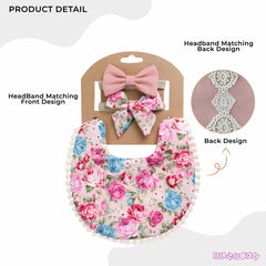 Washable and Lightweight Baby Feeding Bib and Bow (Rose Pink)
