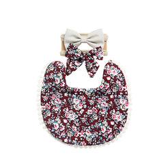 Washable and Lightweight Baby Feeding Bib and Bow (Maroon)