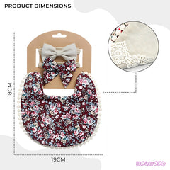 Washable and Lightweight Baby Feeding Bib and Bow (Maroon)