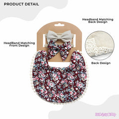 Washable and Lightweight Baby Feeding Bib and Bow (Maroon)