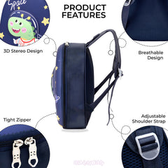 Kindergarten Cute Cartoon Kids School Bag for Boys and Girls (Astro Dino Black)