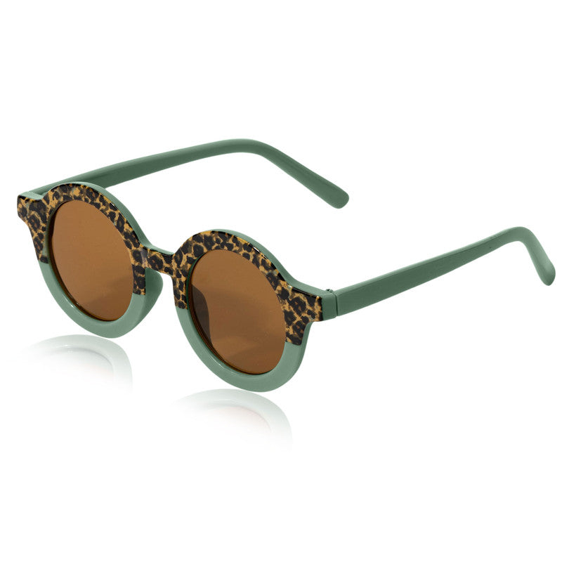 Kids Sunglasses Stylish and Compact Kids Eyewear for Summer (Leopard Green)
