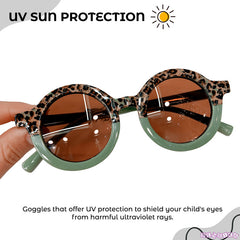 Kids Sunglasses Stylish and Compact Kids Eyewear for Summer (Leopard Green)