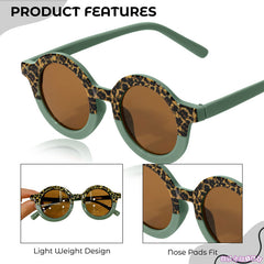 Kids Sunglasses Stylish and Compact Kids Eyewear for Summer (Leopard Green)