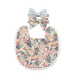 Washable and Lightweight Baby Feeding Bib and Bow (Green)