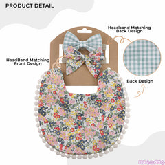 Washable and Lightweight Baby Feeding Bib and Bow (Green)